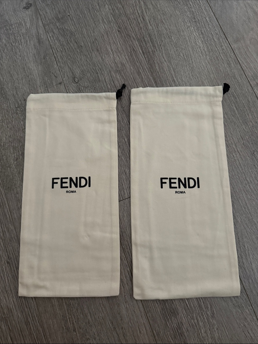 Fendi Cream Drawstring Dust Bags with Black Logo - Pair Authentic New